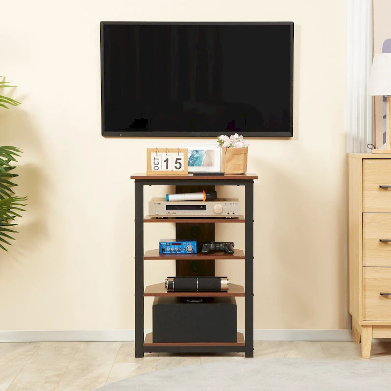 TV Stand, AV Media Stand, Corner Audio Tower with Storage Shelves and Steel Frame