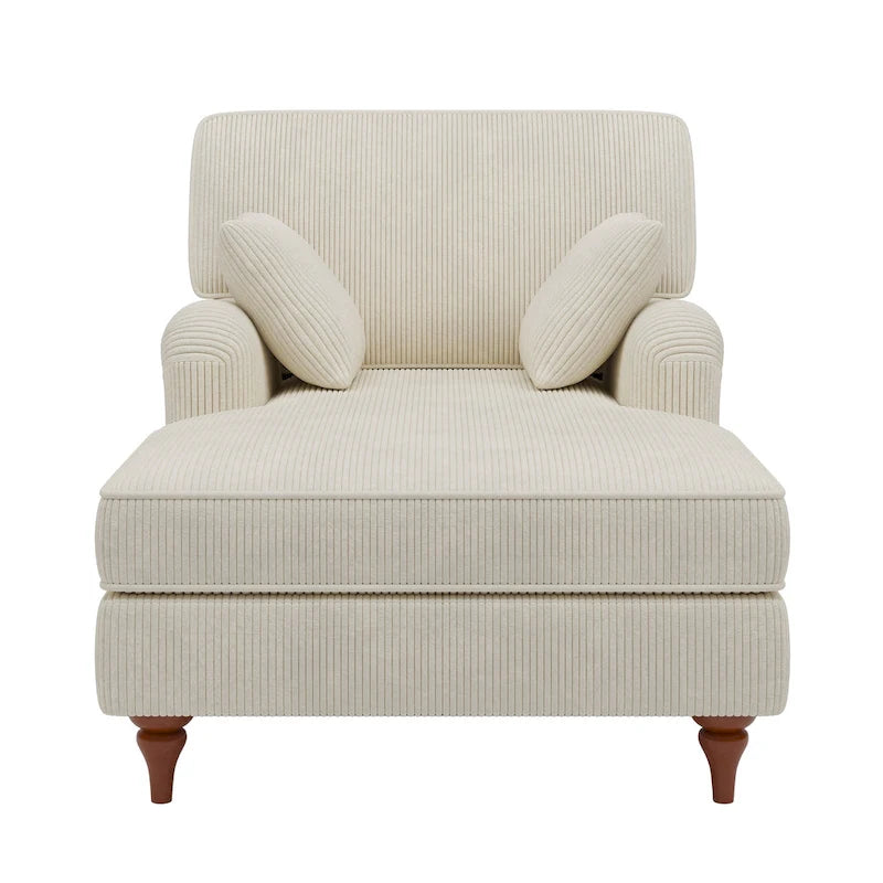 Roomfitters 40.5 Chaise Lounge Chair, Oversized Indoor Sofa with Pillows and Rolled Arms, Corduroy Upholstery, Beige