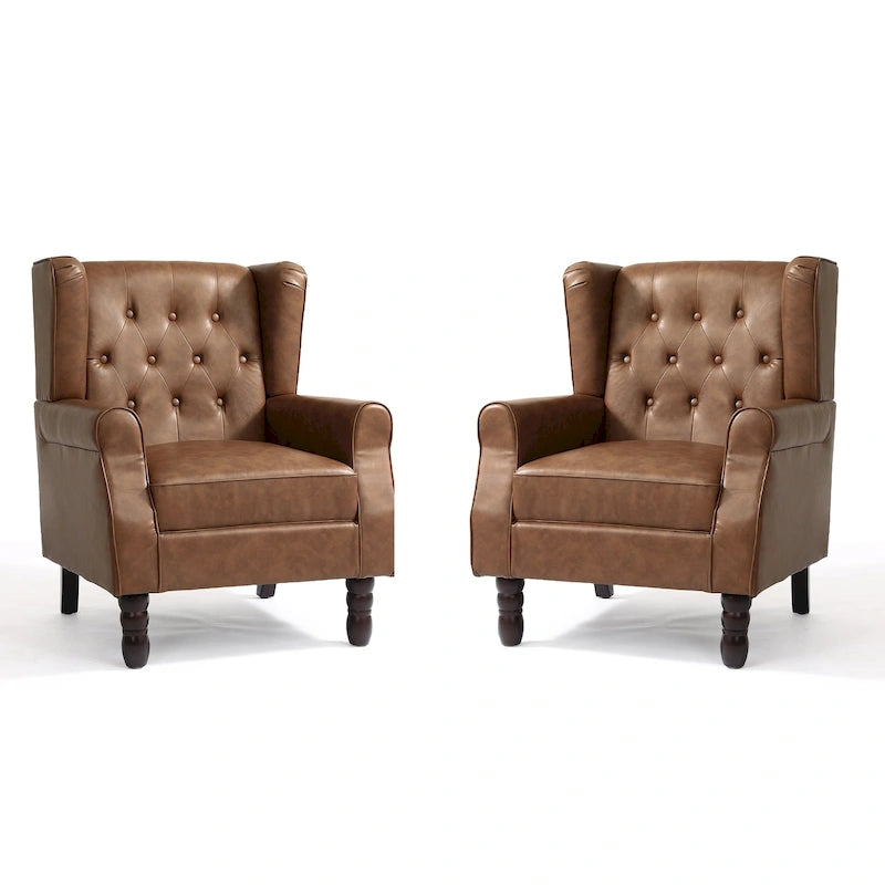 Button-Tufted Accent Club Chair Wingback Armchair Set of 2
