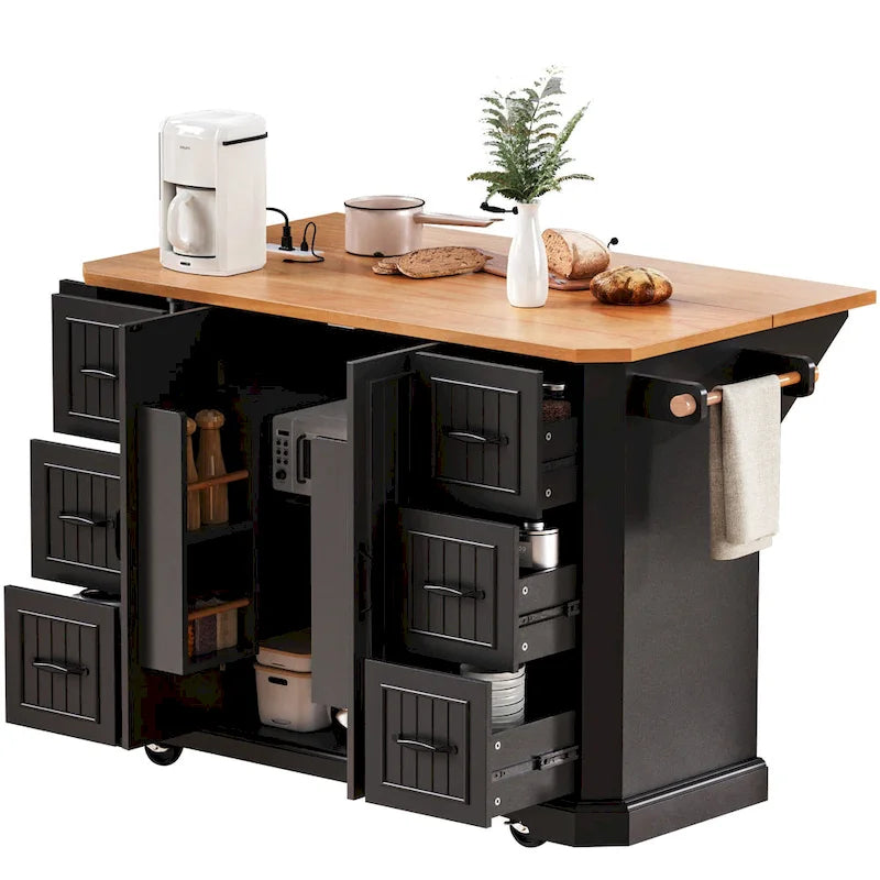 56 Inch Kitchen Island With Rubber Wood Veneer Drop Leaf(no include stool)