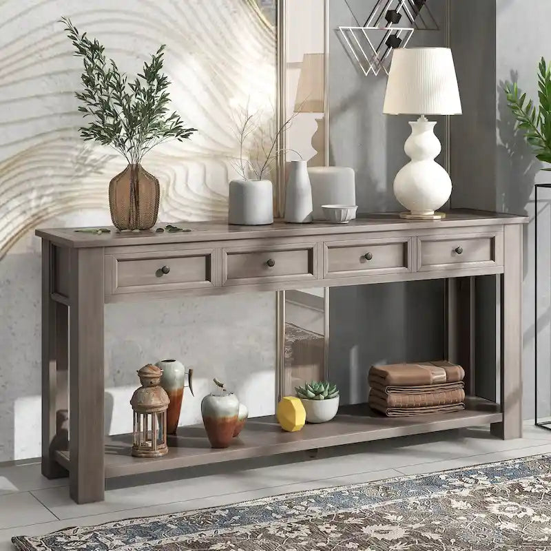 4-drawer Console Sofa Table for Entryway Hallway - 14.00 x 63.00 x 30.00