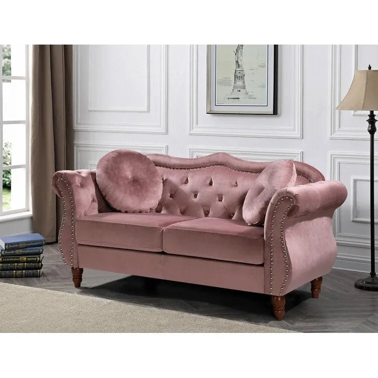 US Pride Gloria Mid-century Nailhead Chesterfield Loveseat