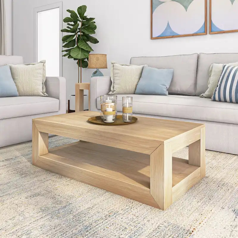 Plank and Beam Modern Rectangular Coffee Table with Shelf