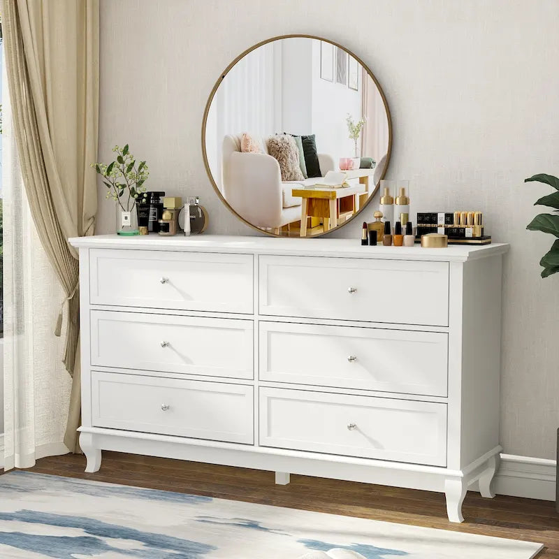 Dresser for Bedroom with Deep Drawers Wooden 6 Drawer Double Dresser
