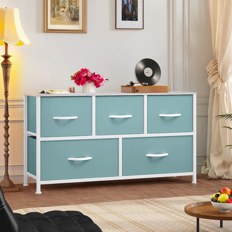 5-drawers Storage Horizontal Bedroom Dresser, Child Dresser with Wood Tabletop