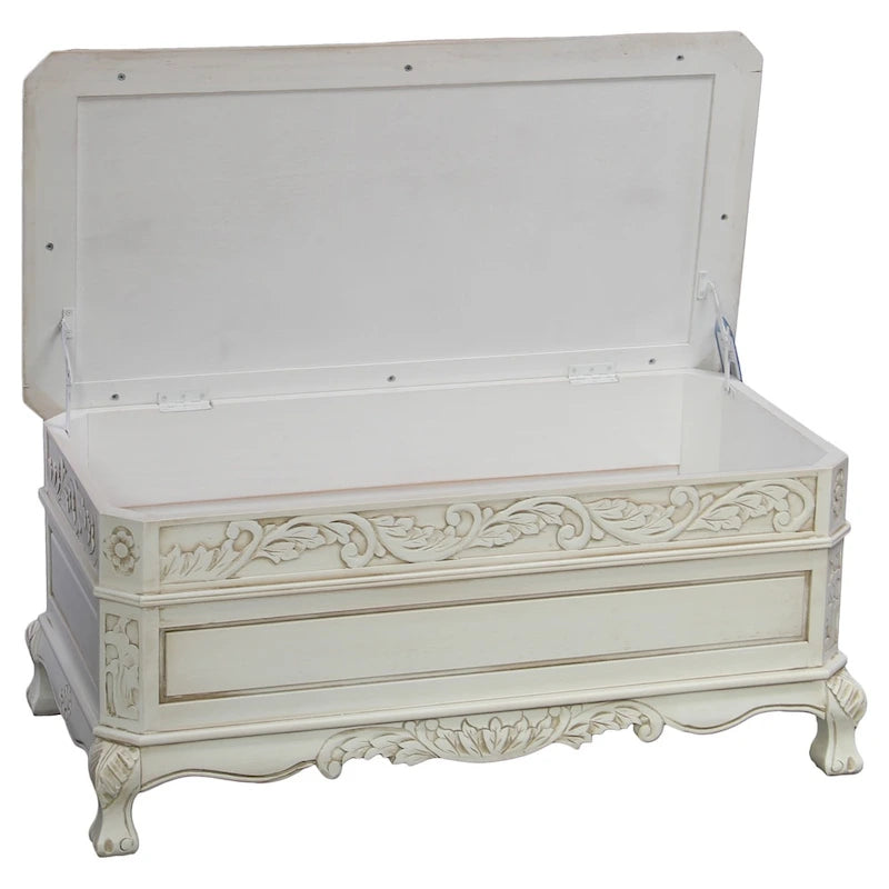 Windsor Carved Wood Storage Bench