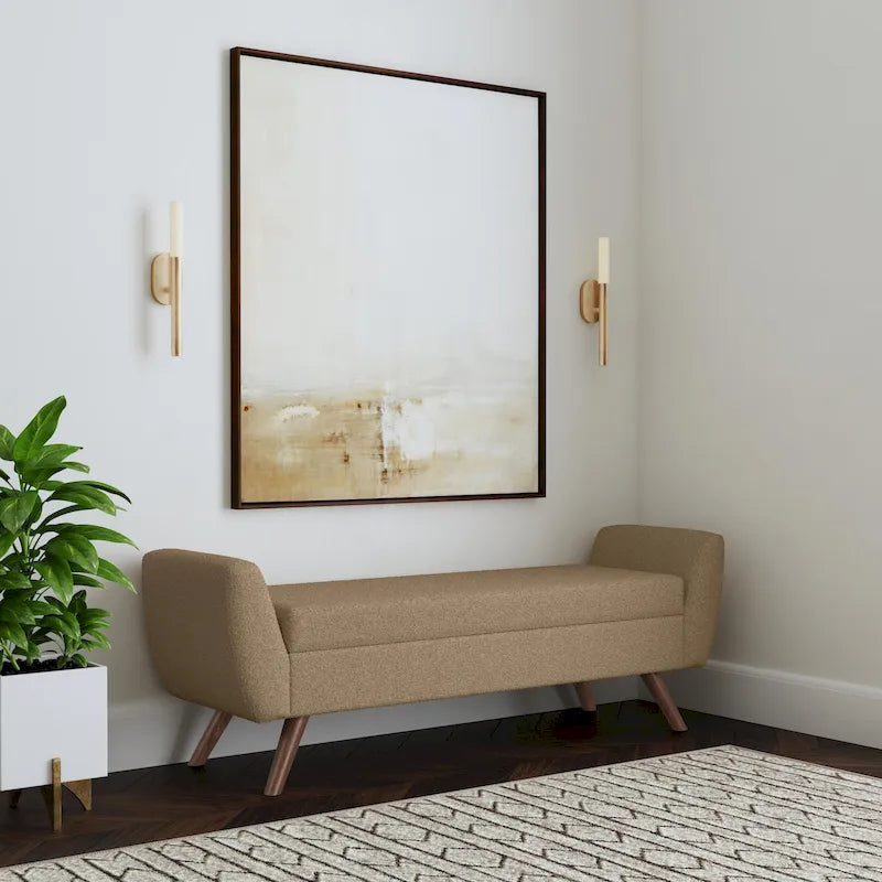 HomePop Modern Sherpa Storage Bench with Wood Legs