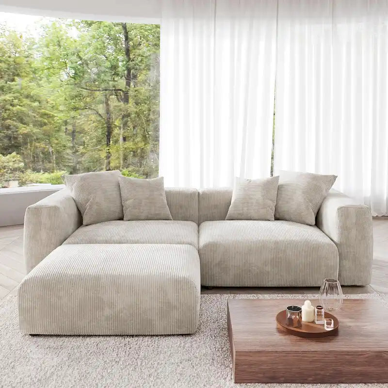 Sectional Couch Sofa with 4 Pillows, Modern Luxurious Modular Sectional Couch with Chaise Ottomans