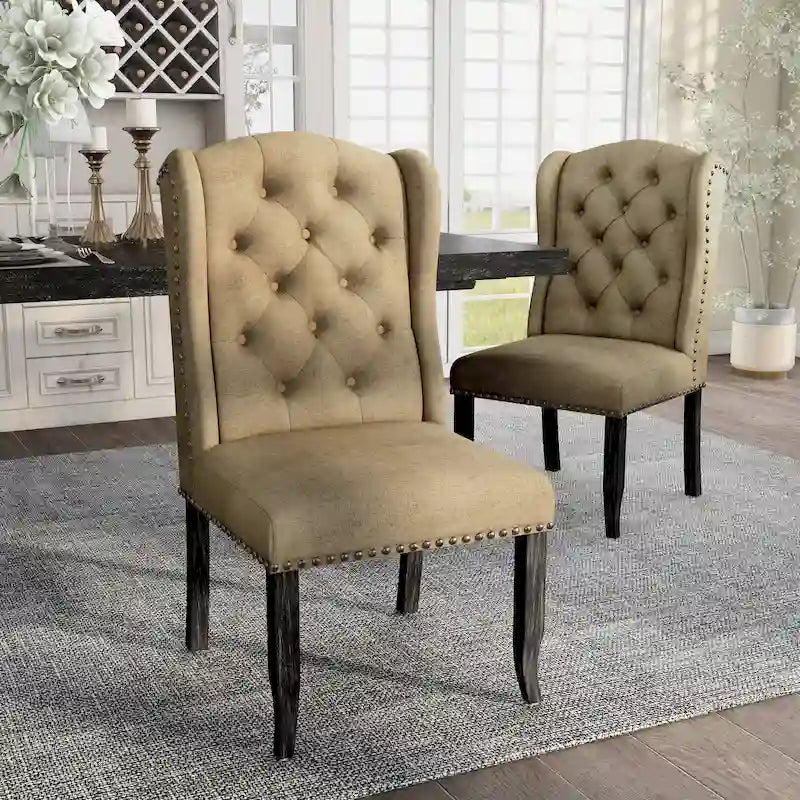 Tays Tufted Linen Wingback Dining Chairs (Set of 2) by Furniture of America