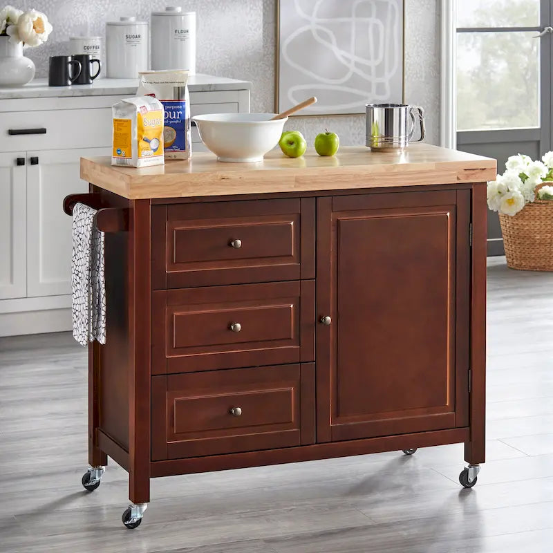 Copper Grove Macaulay Natural Rubberwood Rolling Kitchen Island Cart