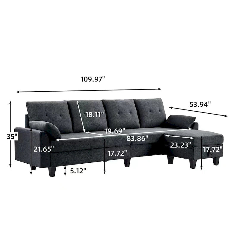 Modular Sectional Sofa Couch L Shaped With Chaise Storage Ottoman and Side Bags For Living Room