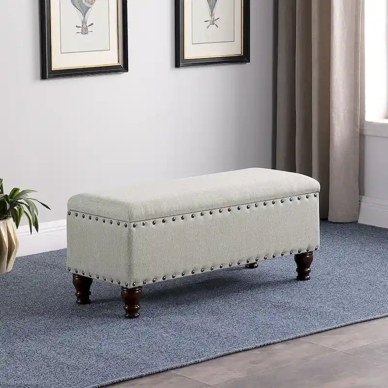 Copper Grove Muscari Upholstered Storage Bench with Nailhead Trim