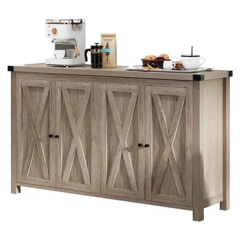 Moasis 55-inch Farmhouse Four-Door Buffet Cabinet Storage Kitchen Sideboard Buffet Table