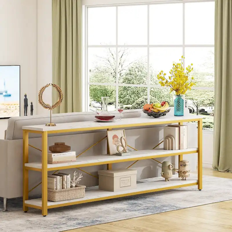 70.8 Extra Long Narrow Console Table Sofa Table Entryway Table with 3 Tiers Storage Shelves