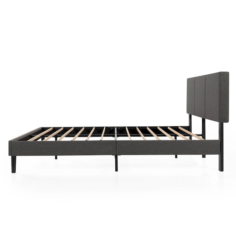 Priage by ZINUS Grey Upholstered Platform Bed Frame with Sustainable Bamboo Slats