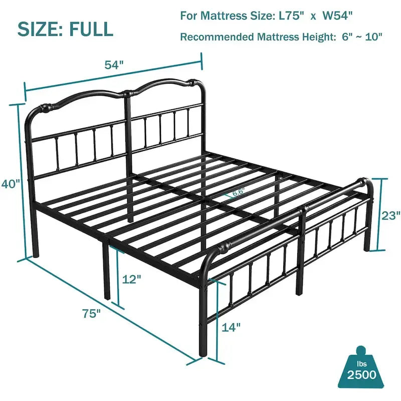 Heavy-Duty Anti-Wobble 14 Inch Bed Frame With Wavy Art Headboard, No Needed Box Spring