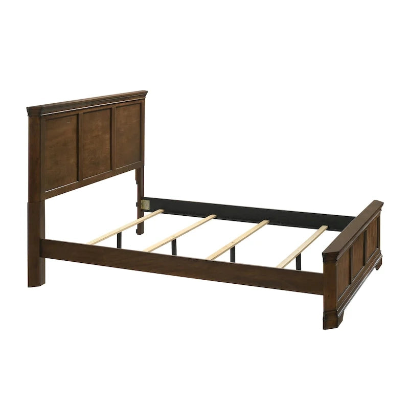 Roundhill Furniture Maderne Traditional Wood Panel Bed with Dresser, Mirror, Nightstand, Chest, Antique Walnut Finish