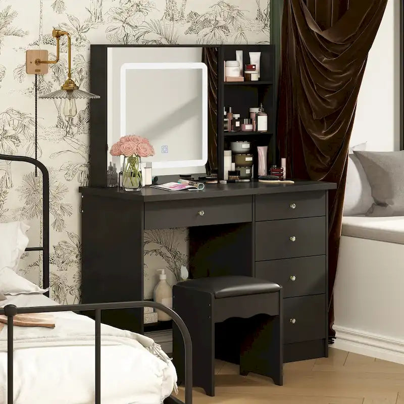 39.4 W Dresser Makeup Vanity Set with Stool and Mirror Room