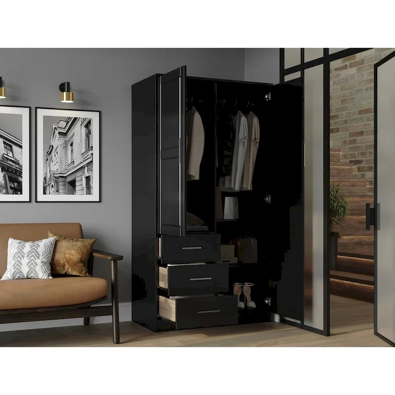 Palace Imports 100% Solid Wood Metro Wardrobe Armoire with Solid Wood or Mirrored Doors