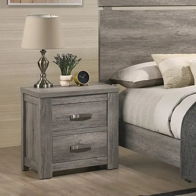 Roundhill Furniture Floren Contemporary Weathered Gray Wood Bedroom Set, Panel Bed, Dresser, Mirror, Nightstand