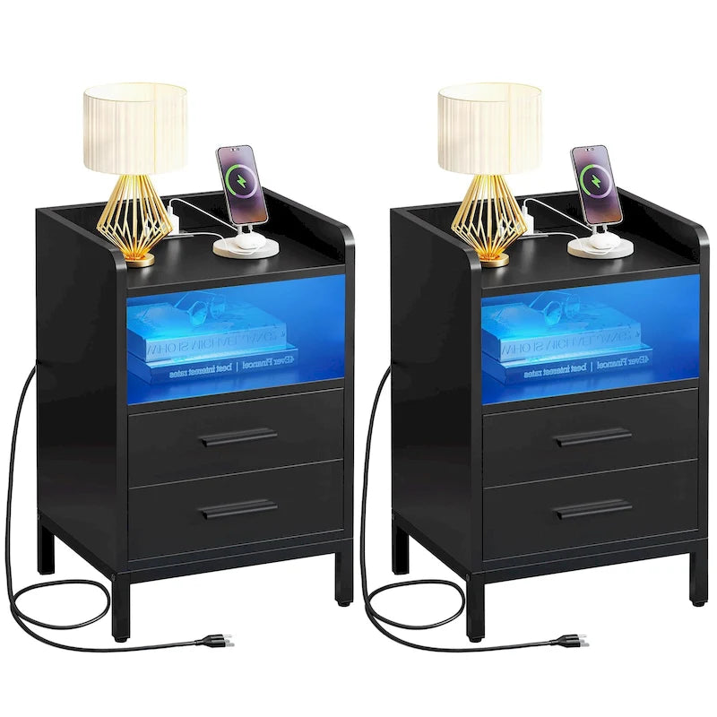 Moasis Set of 2 2-Drawers Nightstand with USB Charging Station for Bedroom Living Room