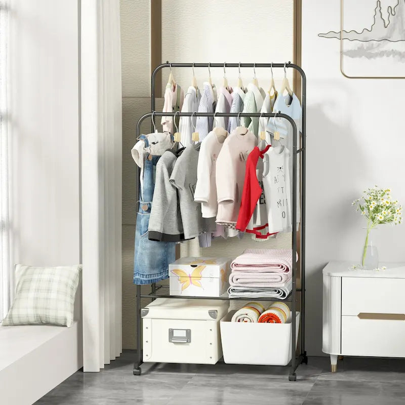 Rolling Garment Rack Clothes Metal Stand Shelf