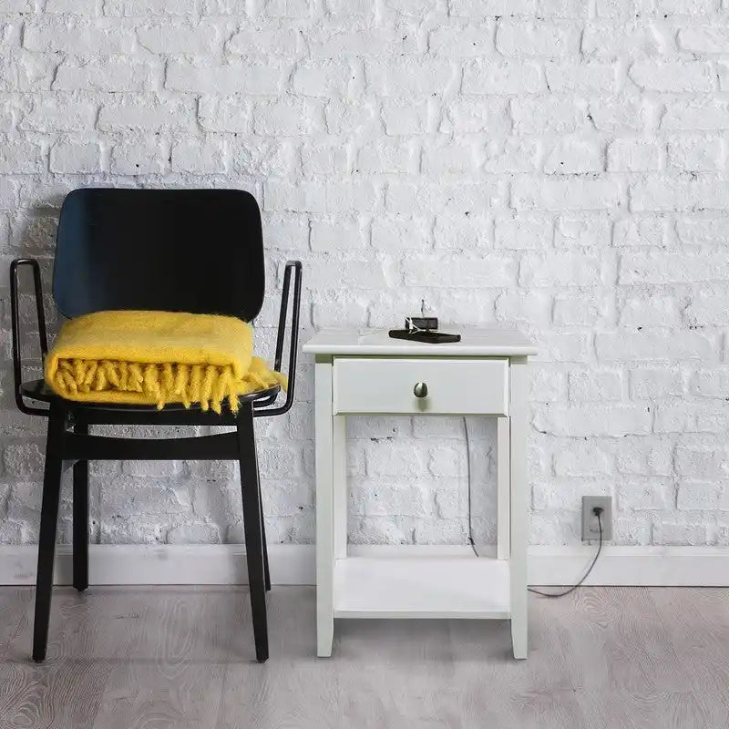 Night Owl 1-drawer Solid Wood Nightstand with USB Ports