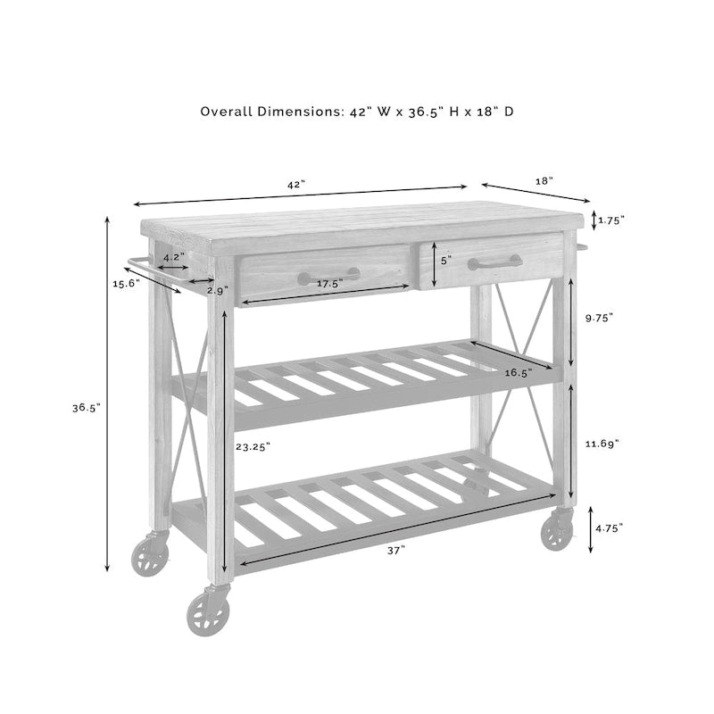 Crosley Roots Kitchen Cart - 42W x 18D x 36.75H