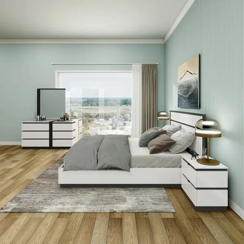 Conjira Modern White Wood 5-Piece Platform Bedroom Set (USB) by Furniture of America