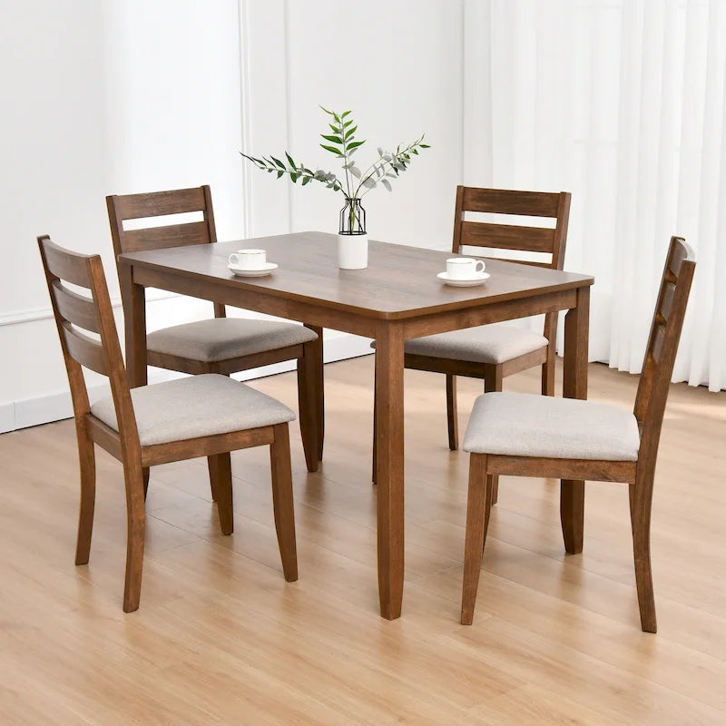 5-Piece Solid Wood 47L Dining Table Sets (1 Table+ 4 Slat Back Chairs)