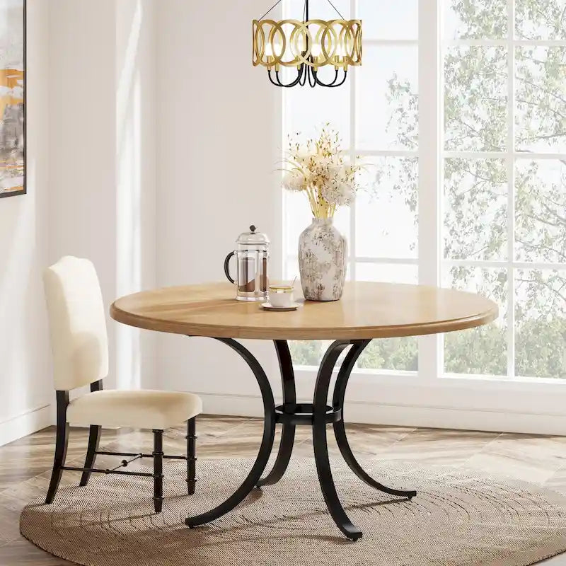 Round Dining Table for 4-6 People, Wood Kitchen Table for Dining Room