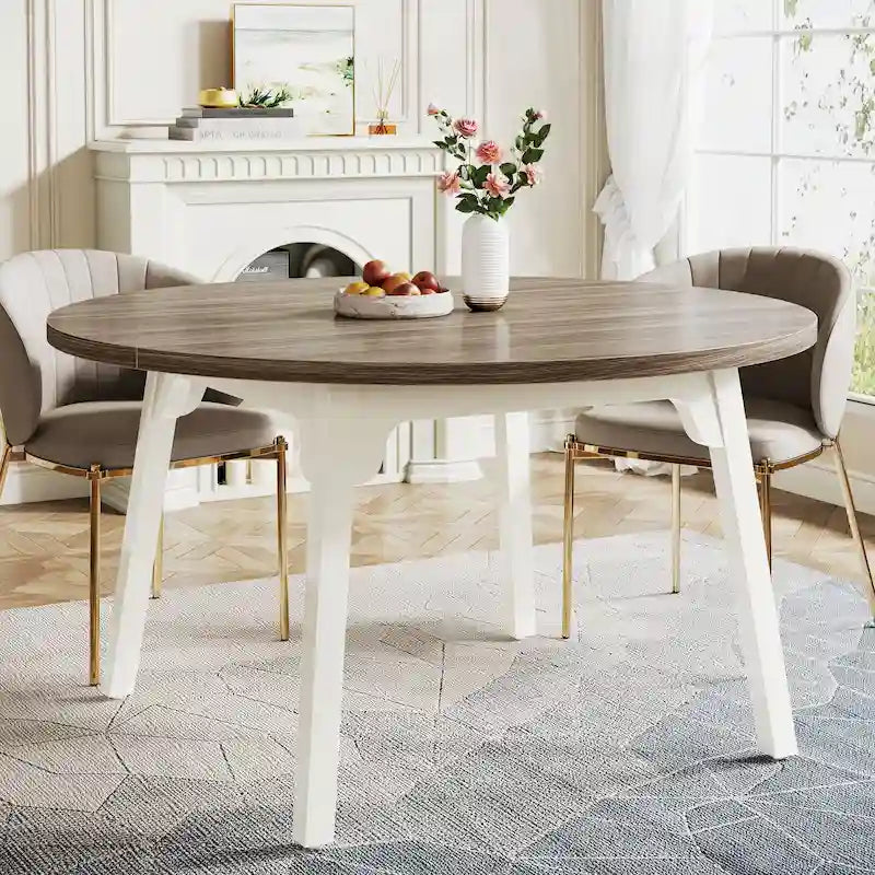 Round Dining Table for 4-6 People, 47-Inch Farmhouse Kitchen Table