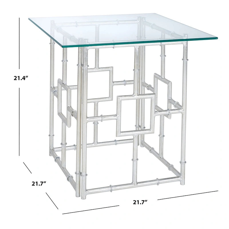 SAFAVIEH Treasures Dragojla Silver/ Glass Top Accent Table - 21.7 x 21.7 x 21.4 - 22Wx22Dx21H