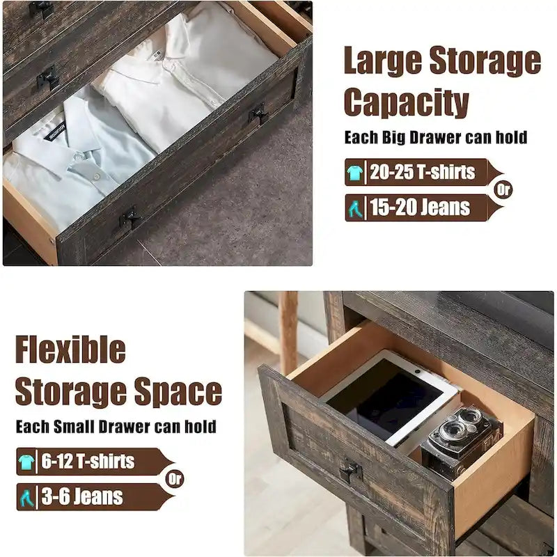 Farmhouse 7 Drawers TV Stand, Chest of Drawers, Dressers Organizer