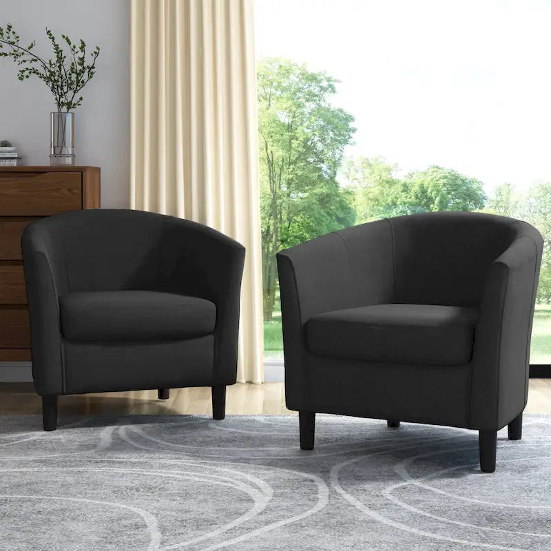 Set of 2 Upholstered Modern Barrel Accent Chair Wood Legs