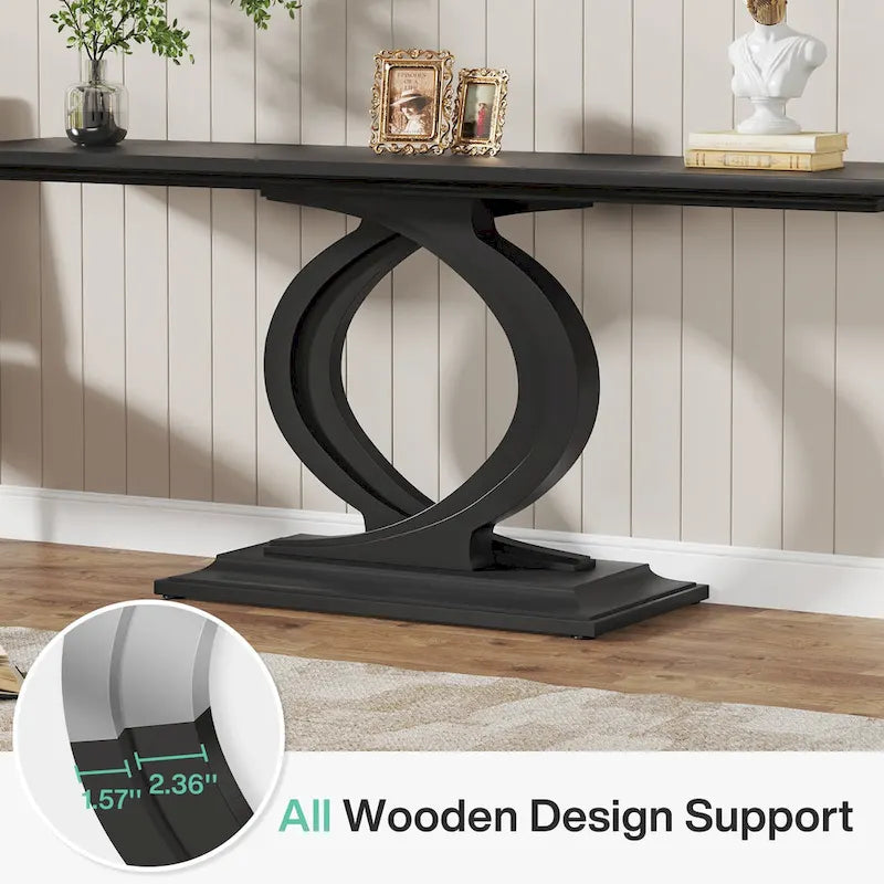 59 Inch Console Table for Entryway, White Farmhouse Sofa Tables for Living Room