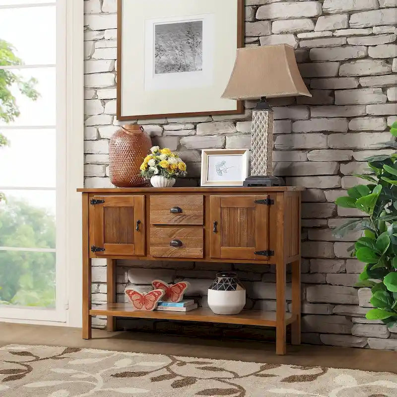 Nestfair 48 Solid Wood Sideboard Console Table with 2 Drawers and Cabinets and Bottom Shelf - N/A