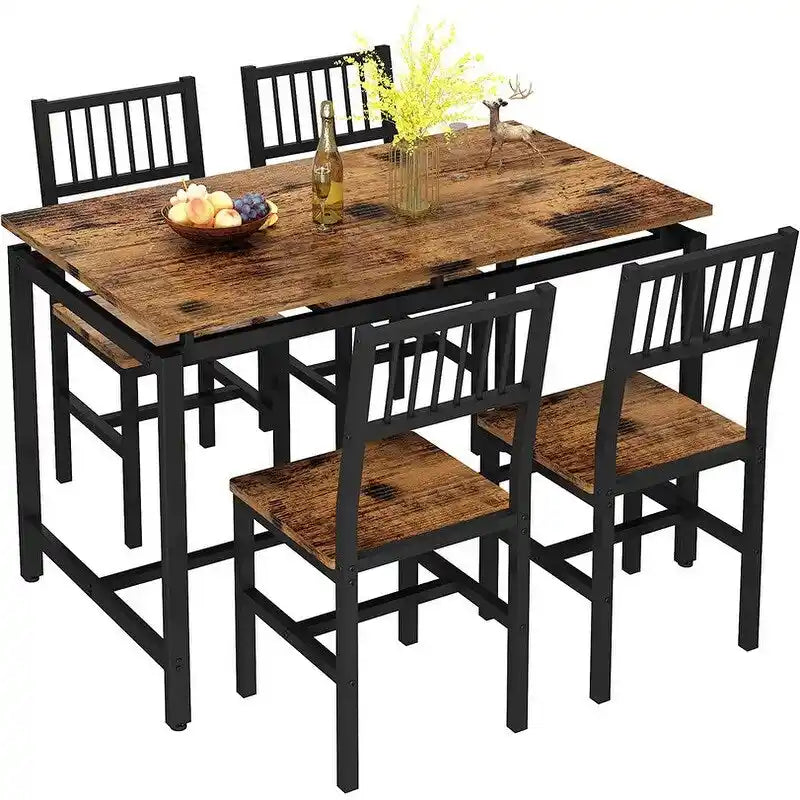 5-Piece Dining Table and Chairs Set, Modern Industrial Dining Table Set, Dinette, Space Saving Dining Set for Small Space, Pub