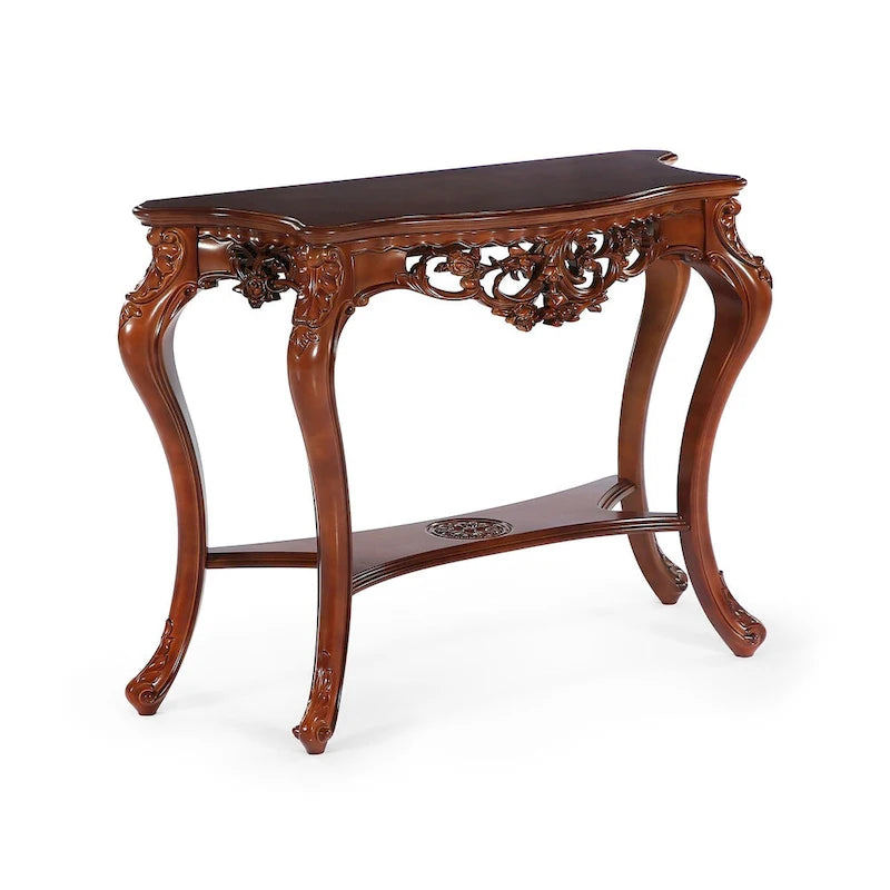 Vintage Carved Console Table with Storage Shelves Sofa Table
