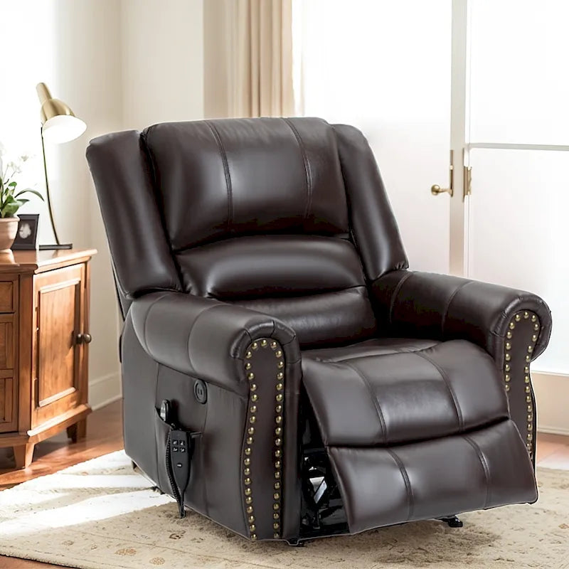 Dual Motor Genuine Leather Lift Recliners, Massage & Heat, USB Ports