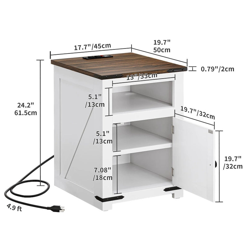 Moasis Set of 2 Farmhouse LED End Table with Charging Station Sofa Side Table USB Ports