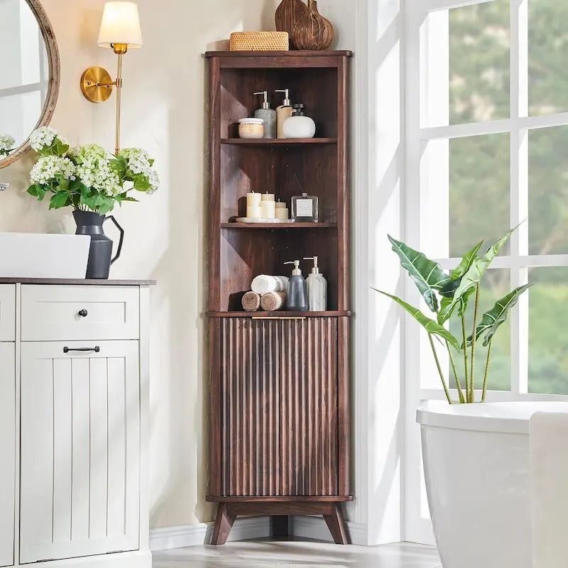 68 Modern Tall Corner Cabinet, Storage Cabinet with Faux Marble Top