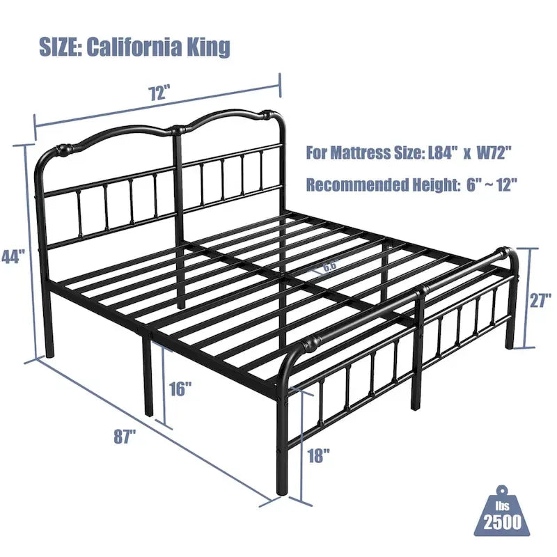 Heavy-duty Anti-Wobble 18 Inch Bed Frame With Wavy Art Headboard, Easy Assembly