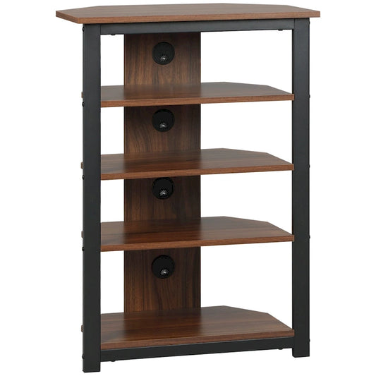 TV Stand, AV Media Stand, Corner Audio Tower with Storage Shelves and Steel Frame