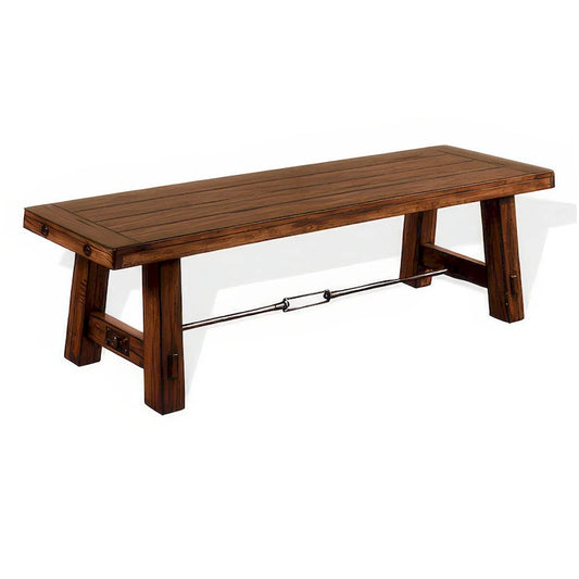 Reggie Dining Bench, Brown Mahogany Wood, Turnbuckle Accents, 64 Inch