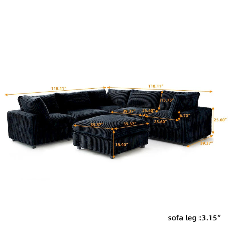 Cloud Corner Sofa Soft Plush Upholstered Modular Sectional Sofa Down Filled Living Room Couch