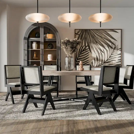 Furniture of America Evrena Modern 7-Piece Black Solid Wood Dining Set