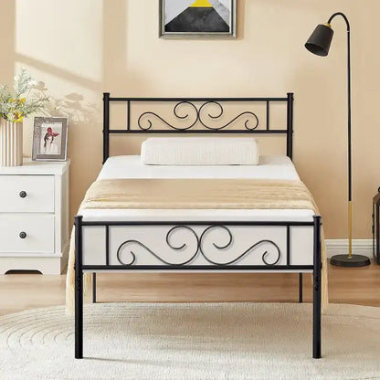Modern Platform Bed Frame with Premium Graceful Scroll Headboard Twin/Full/Queen