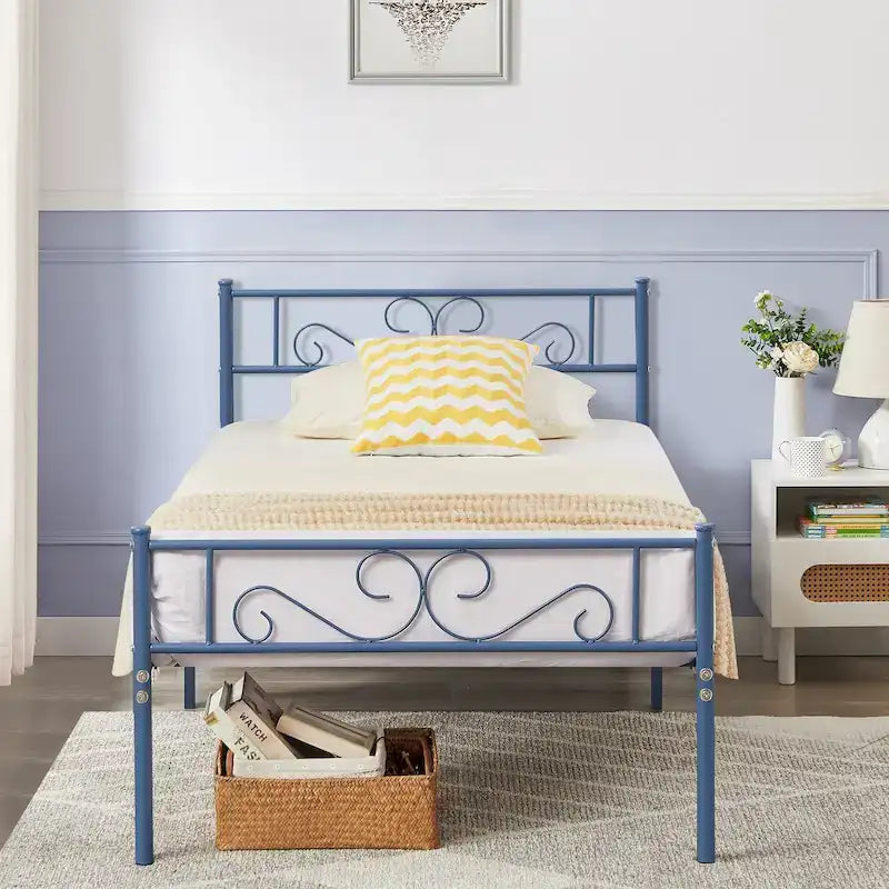 Modern Platform Bed Frame with Premium Graceful Scroll Headboard Twin/Full/Queen