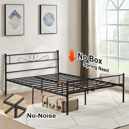 Modern Platform Bed Frame with Premium Graceful Scroll Headboard Twin/Full/Queen